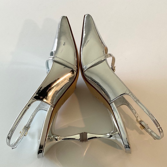 LARROUDE Ines  Silver Specchio  Pointed Toe Slingback Pumps Size 9.5 NEW - Picture 5 of 13